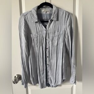 Lucky Brand Black and White Striped Casual Shirt Size Small
